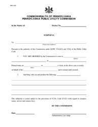 Form PUC-291 Subpoena - Pennsylvania