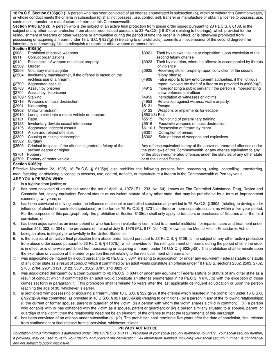 Form SP4-382 Affidavit of Safekeeping by Third Party for Relinquishment of Firearms Pursuant to 23 Pa.c.s. 6108.3 - Pennsylvania, Page 4