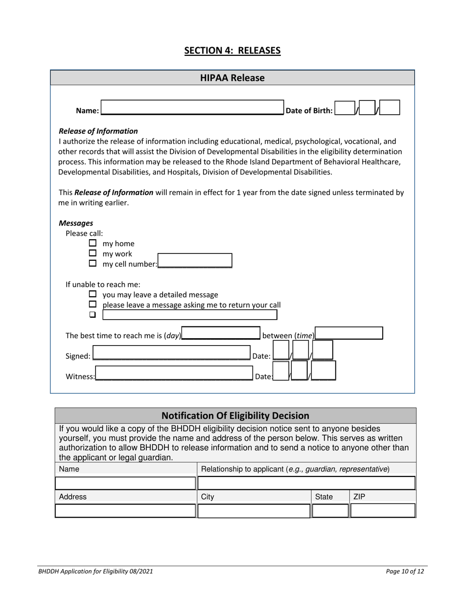 Application for Services - Rhode Island, Page 10