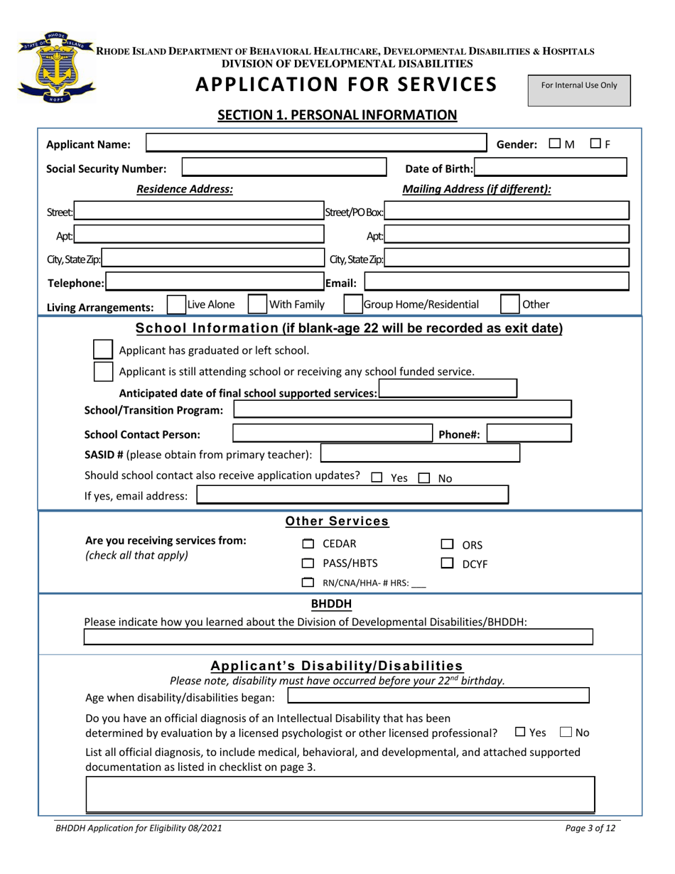 Application for Services - Rhode Island, Page 3