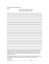 Insurance Division Complaint Form - Rhode Island, Page 3