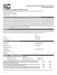 Document preview: Form DHHS226-C Teaching Institution Application for Renewal - North Carolina