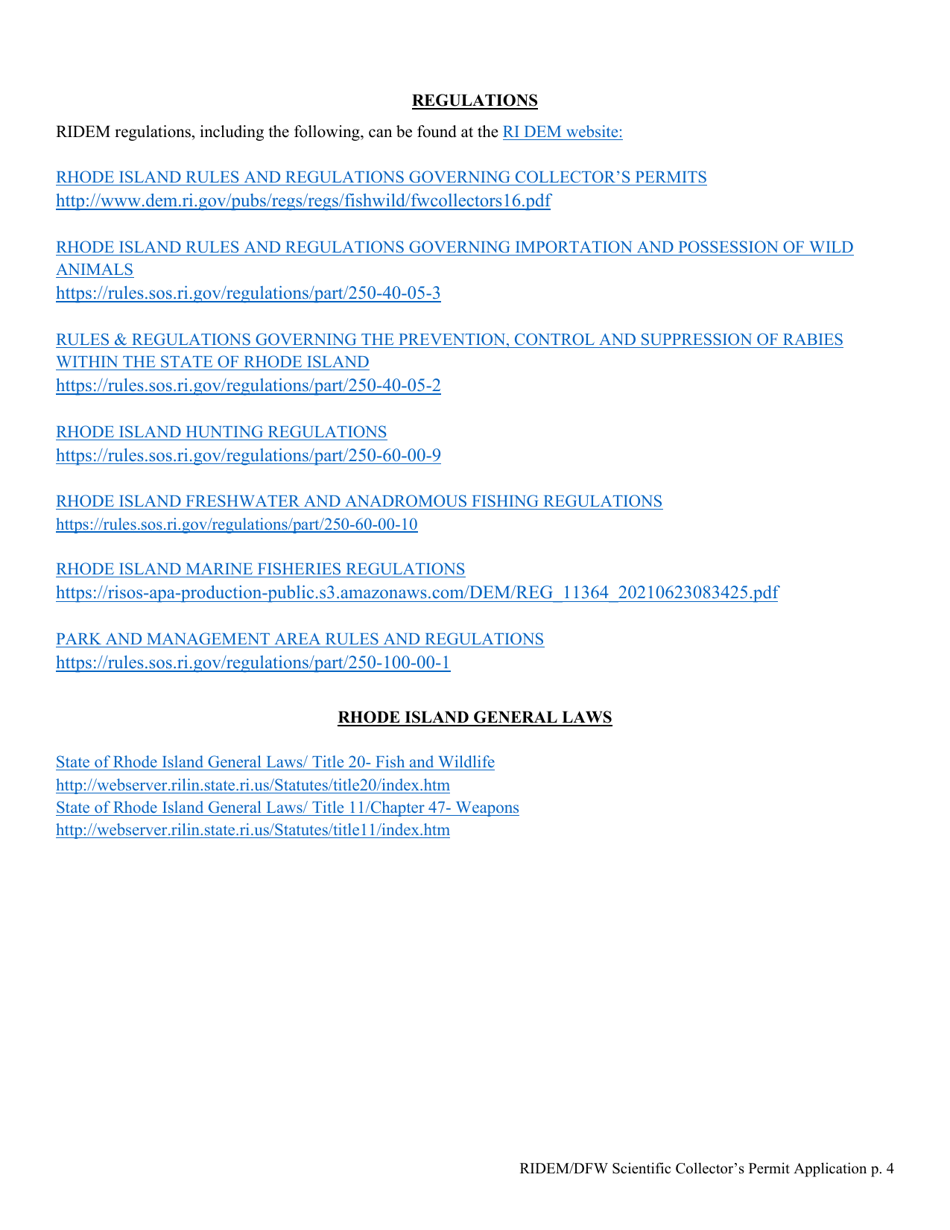 Application for Scientific Collectors Permit - Rhode Island, Page 4