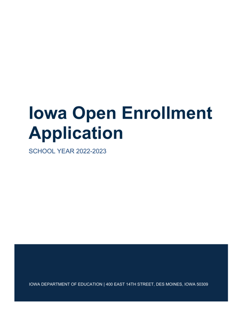 Open Enrollment Application - Iowa Download Pdf