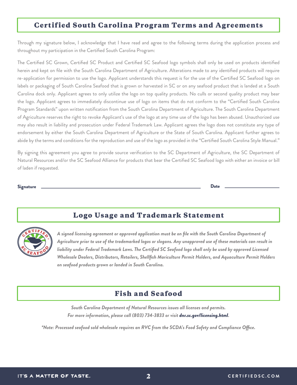 Certified Sc Seafood Membership Application - South Carolina, Page 2