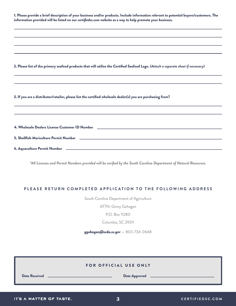 Certified Sc Seafood Membership Application - South Carolina, Page 3