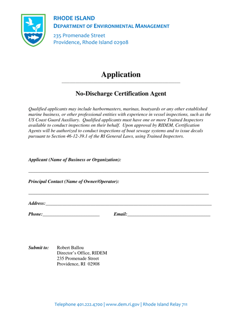 No-Discharge Certification Agent Application - Rhode Island