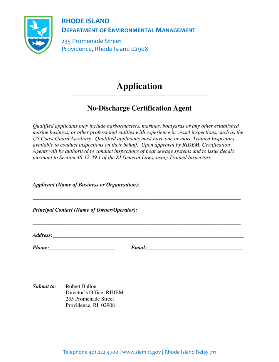 No-Discharge Certification Agent Application - Rhode Island, Page 1
