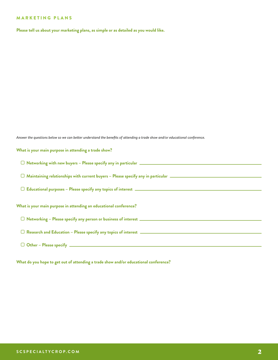 Participant Application - Market Development Trade Show and Educational Conference Cost Share - South Carolina, Page 2