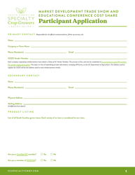 &quot;Participant Application - Market Development Trade Show and Educational Conference Cost Share&quot; - South Carolina