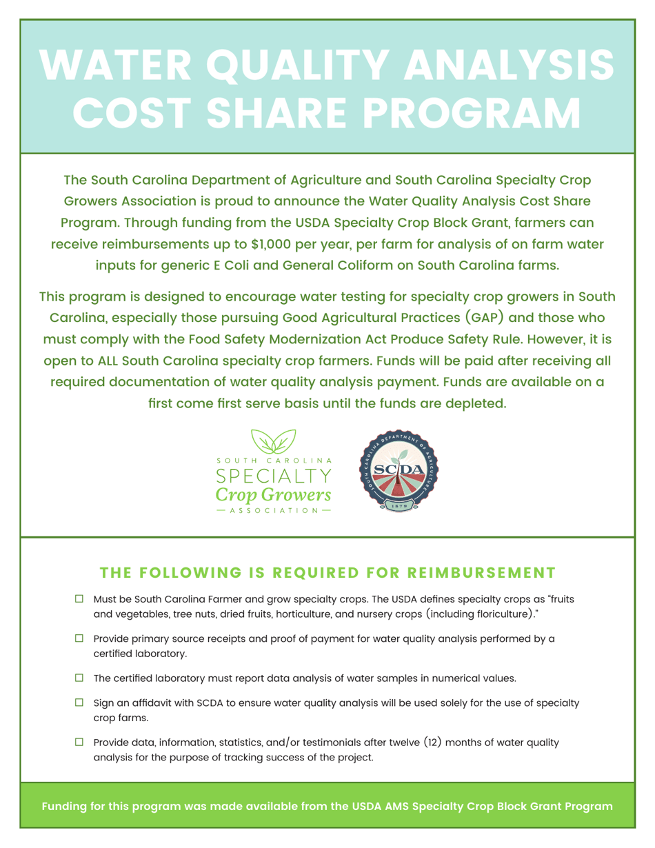 Water Quality Analysis Cost Share Program Application - South Carolina, Page 1