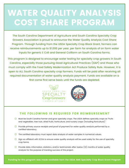 Water Quality Analysis Cost Share Program Application - South Carolina Download Pdf