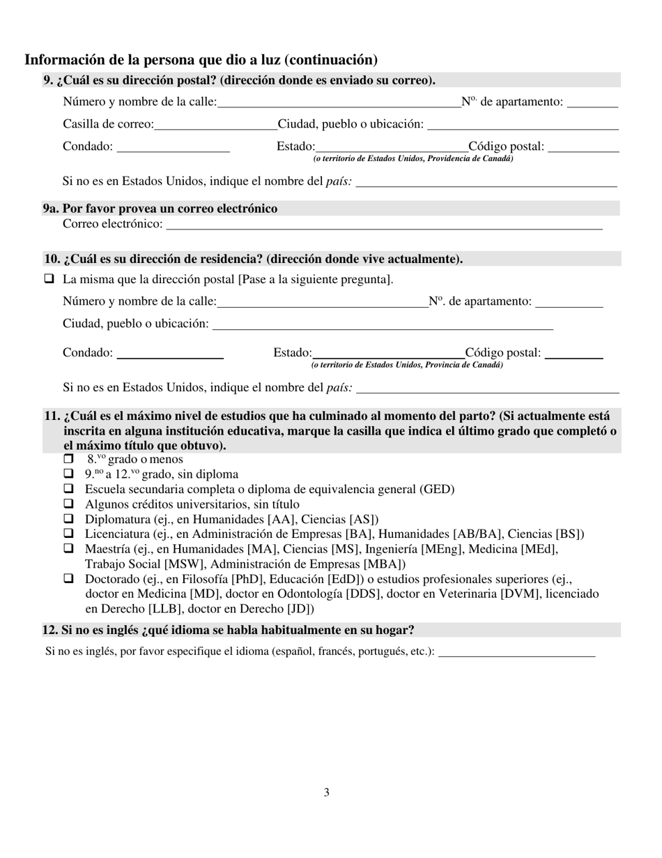 Formulario VR-1H Formulario De Informacion De Los Padres Para El Certificado De Nacimiento Del Nino(A) - Rhode Island (Spanish), Page 3