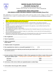 Form SP-4 Recreational Bingo Application for Senior Citizen Centers &amp; Senior Citizen Housing - Rhode Island
