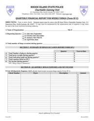 Document preview: Form SP-5 Quarterly Financial Report for Weekly Bingo - Rhode Island