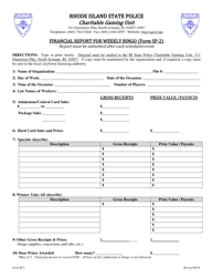 Form SP-2 Financial Report for Weekly Bingo - Rhode Island