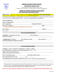 Document preview: Games of Chance (Raffle) Application for Charitable Organizations - Rhode Island
