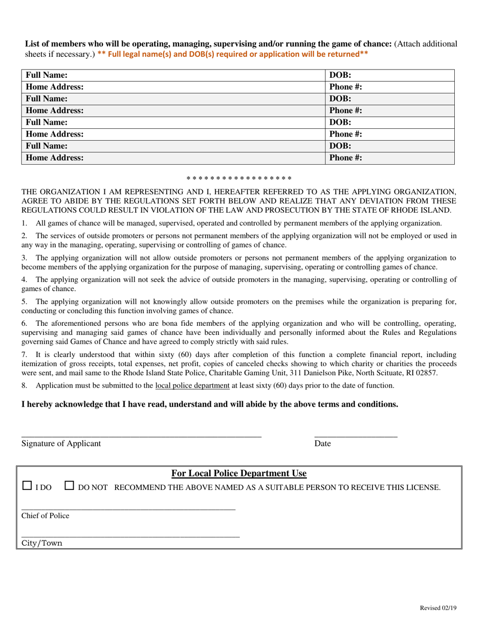 Games of Chance (Raffle) Application for Charitable Organizations - Rhode Island, Page 2