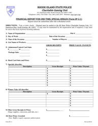Document preview: Form SP-2.1 Financial Report for One Time, Special Bingos - Rhode Island