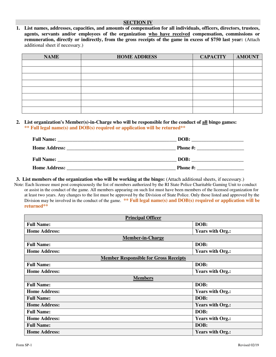 Form SP-1 Application to Conduct the Game of Bingo on a Weekly Basis - Rhode Island, Page 4