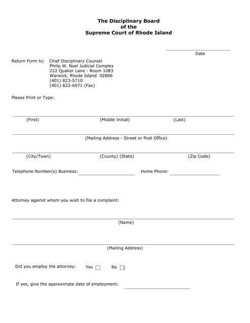 Complaint Form - the Disciplinary Board of the Supreme Court of Rhode Island - Rhode Island