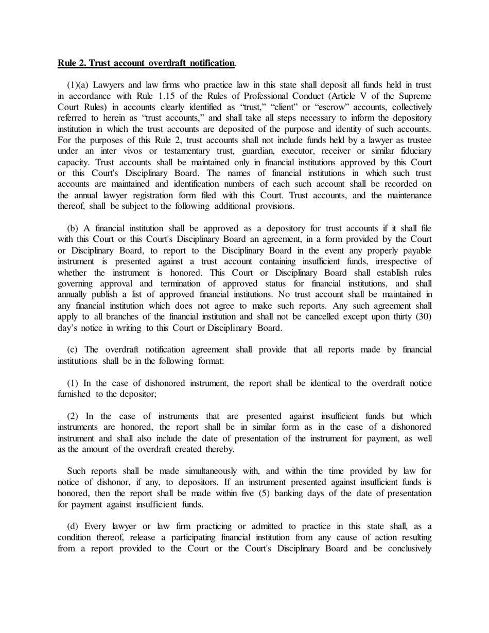 Form DISC-1 Trust Account Overdraft Notification Agreement for Financial Institutions - Article IV, Rule 2 - Rhode Island, Page 6