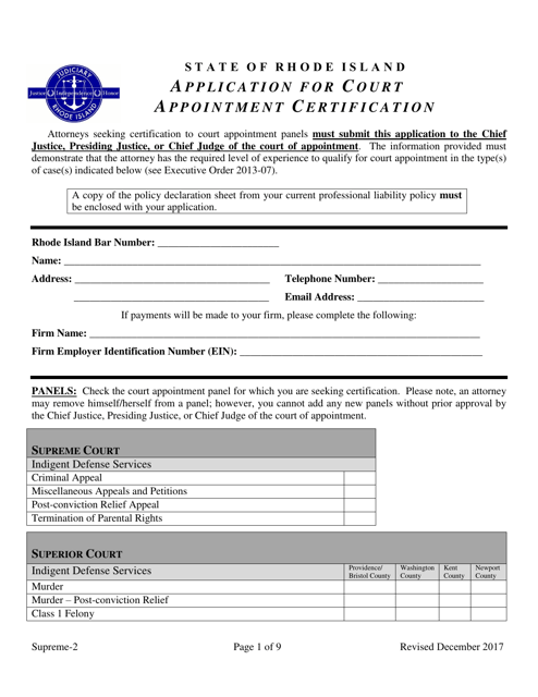 Application for Court Appointment Certification - Rhode Island