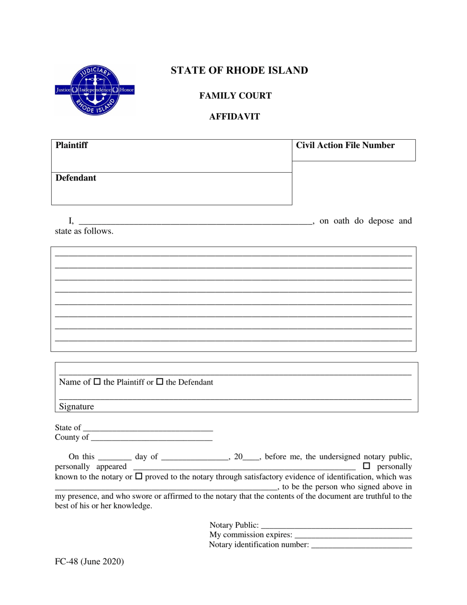 Form FC-48 Affidavit - Rhode Island, Page 1