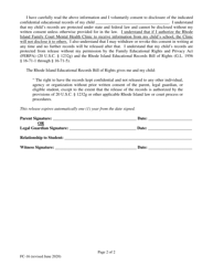 Form FC-16 Authorization for Release of Protected Education Information - Rhode Island, Page 2