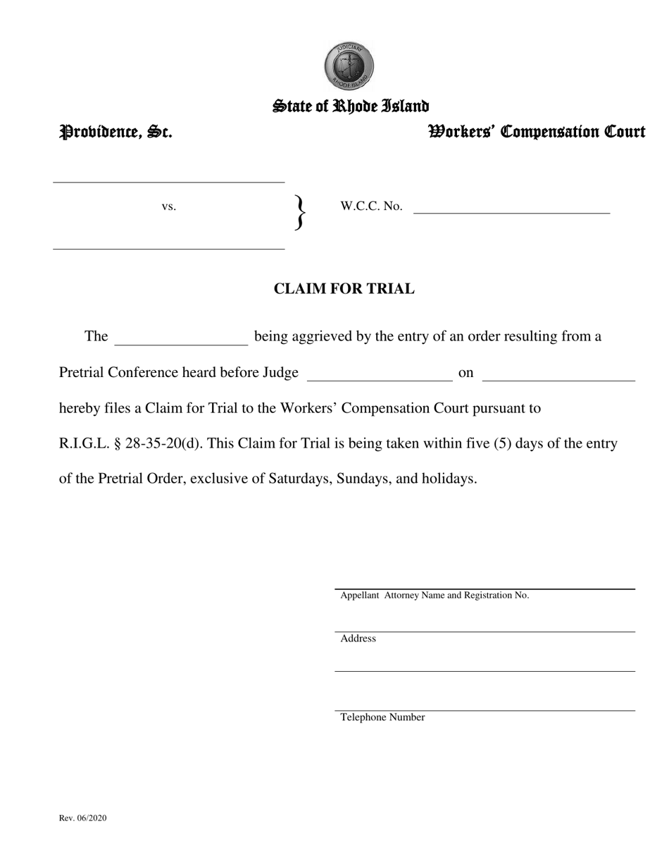 Claim for Trial - Rhode Island, Page 1