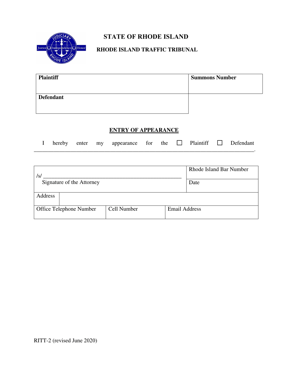 Form RITT-2 Entry of Appearance - Rhode Island, Page 1