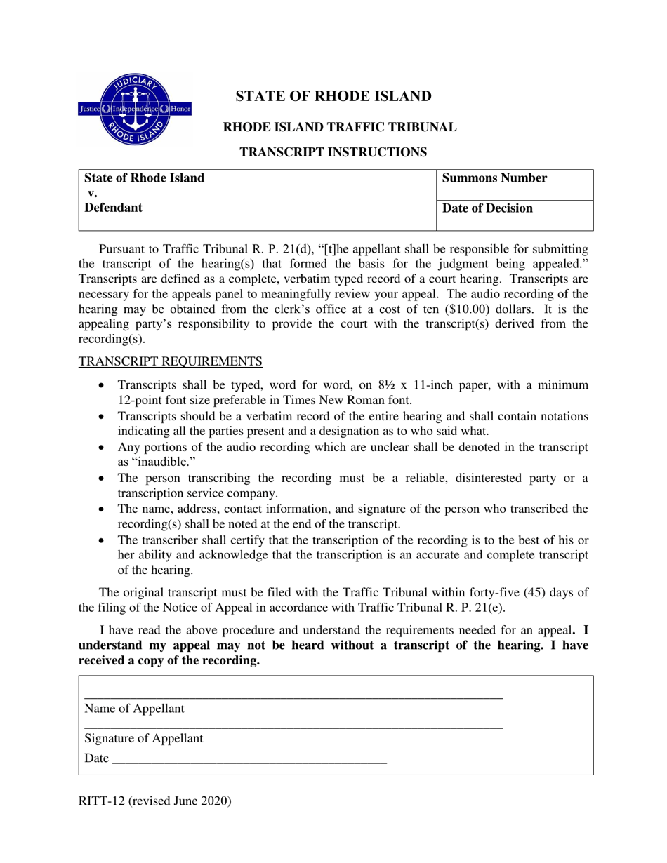 Form RITT-12 Notice of Appeal - Appeals Panel - Rhode Island, Page 2