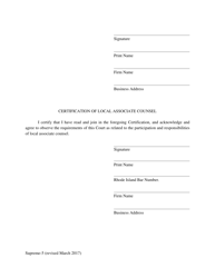 Form Supreme-5 Attorney Certification for Admission Pro Hac Vice - Rhode Island, Page 3