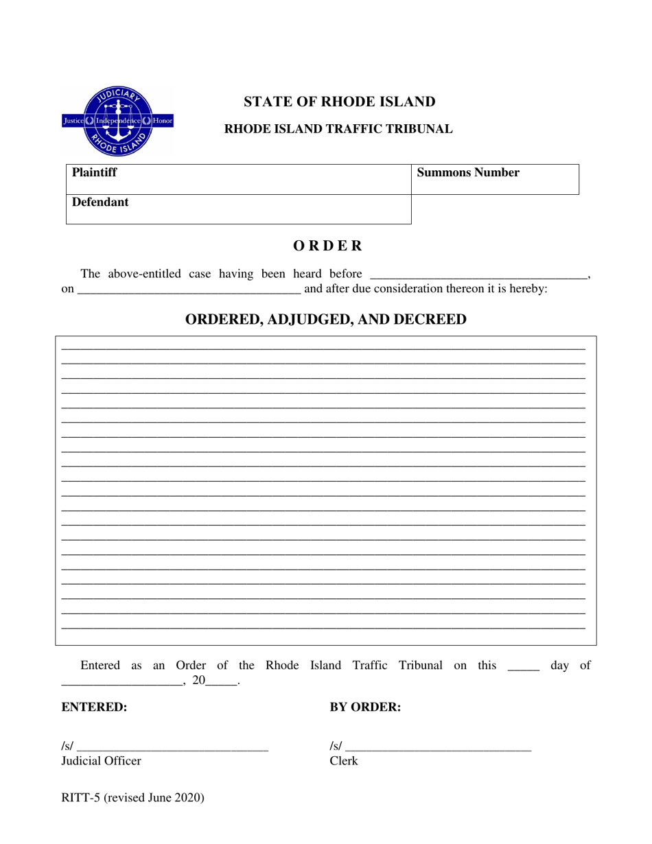 Form RITT-5 Order - Rhode Island, Page 1