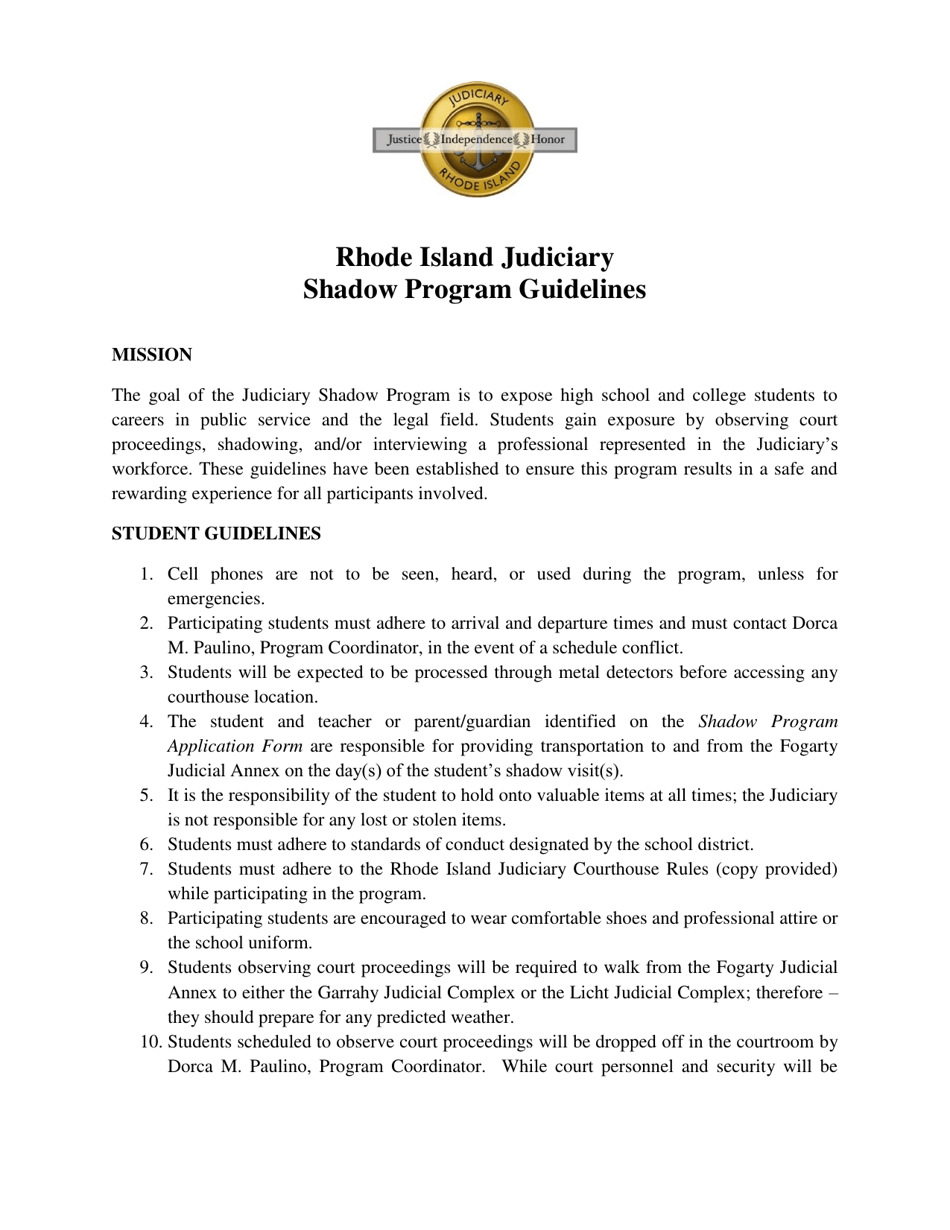 Rhode Island Judiciary Shadow Program Application Form - Rhode Island, Page 3
