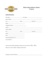 Document preview: Rhode Island Judiciary Shadow Program Application Form - Rhode Island