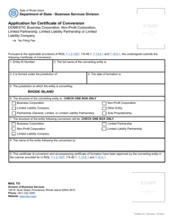 Form 611 Application for Certificate of Conversion - Domestic Business Corporation, Non-profit Corporation, Limited Partnership, Limited Liability Partnership or Limited Liability Company - Rhode Island, Page 2