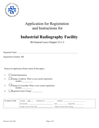 Application for Registration for Industrial Radiography Facility - Rhode Island