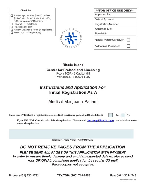 Application for Initial Registration as a Medical Marijuana Patient - Rhode Island Download Pdf