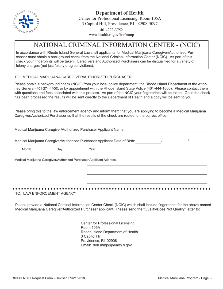 Application for Initial Registration as a Medical Marijuana Patient - Rhode Island, Page 9