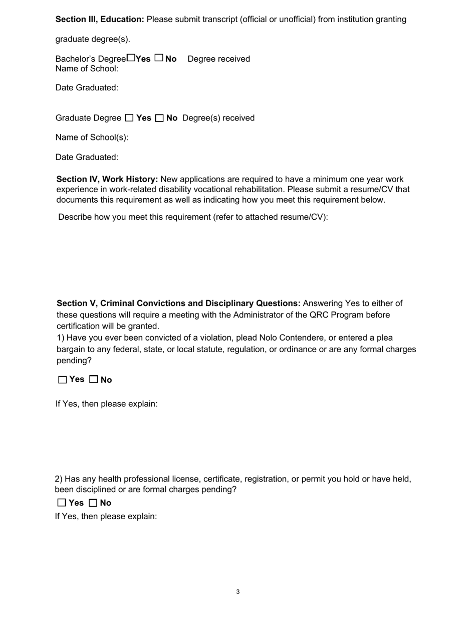 Rhode Island Qualified Rehabilitation Counselor Application - Rhode Island, Page 3