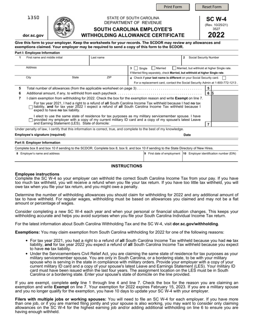Form SC W-4 2022 Printable Pdf