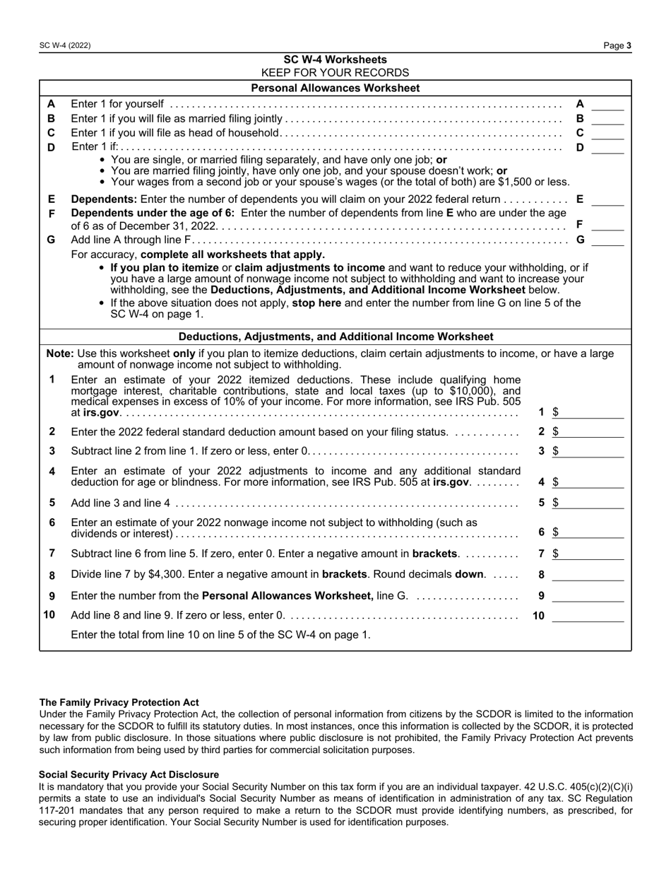 Form SC W-4 South Carolina Employees Withholding Allowance Certificate - South Carolina, Page 3