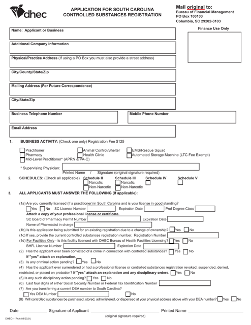 DHEC Form 1174A  Printable Pdf