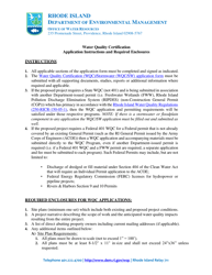 Document preview: Instructions for Application for Stormwater Construction Permit and Water Quality Certification - Rhode Island
