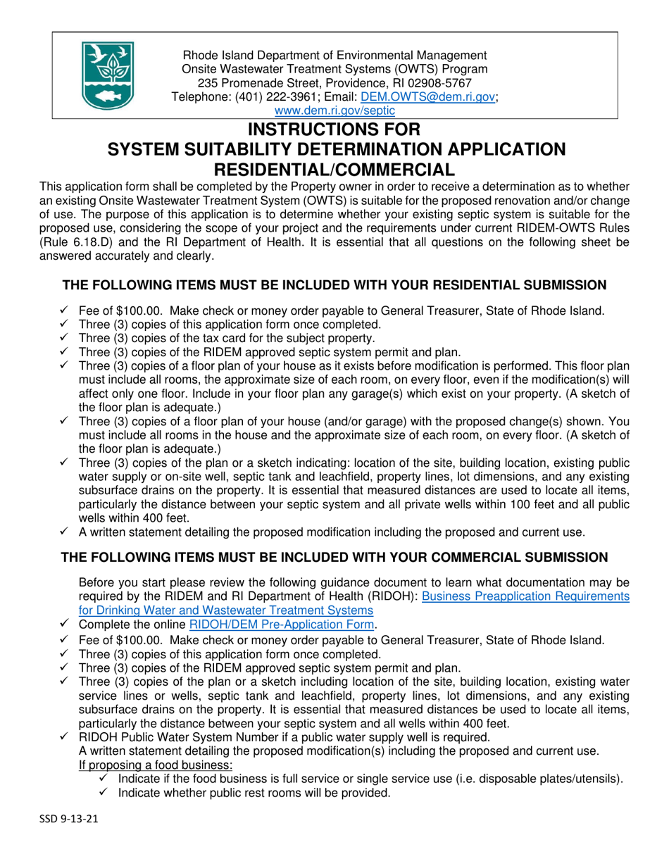 System Suitability Determination Application - Residential / Commercial - Rhode Island, Page 1