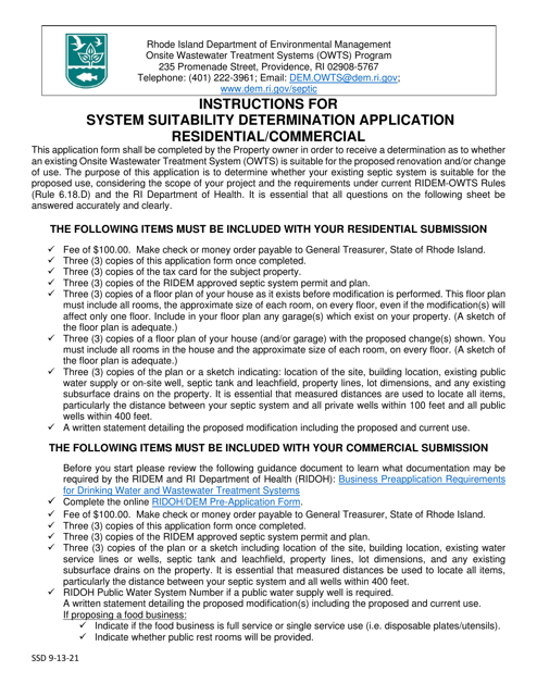 System Suitability Determination Application - Residential / Commercial - Rhode Island Download Pdf