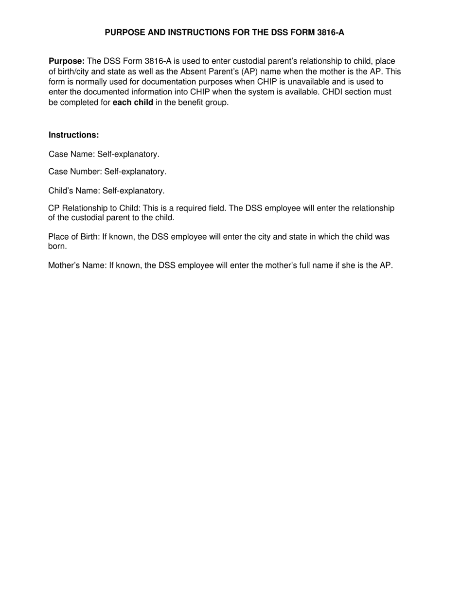 DSS Form 3816-A Child Support Referral Child Data - South Carolina, Page 3