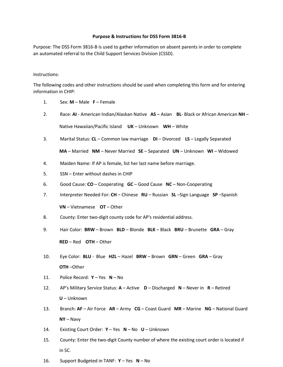 DSS Form 3816-B Child Support Referral Absent Parent Data - South Carolina, Page 6