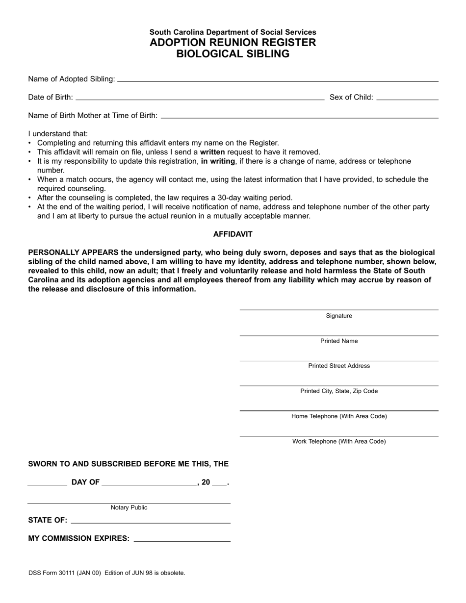 DSS Form 30111 Download Printable PDF or Fill Online Adoption Reunion ...